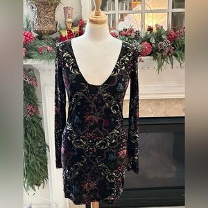 Free People Black Velvet Dress with Multicolor Floral Design